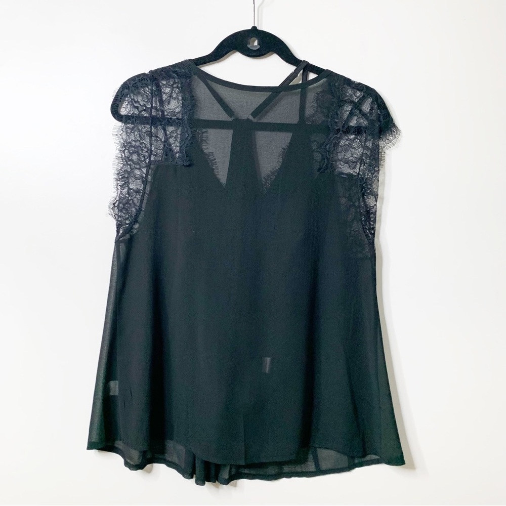 Black lace sheer blouse with matching tank